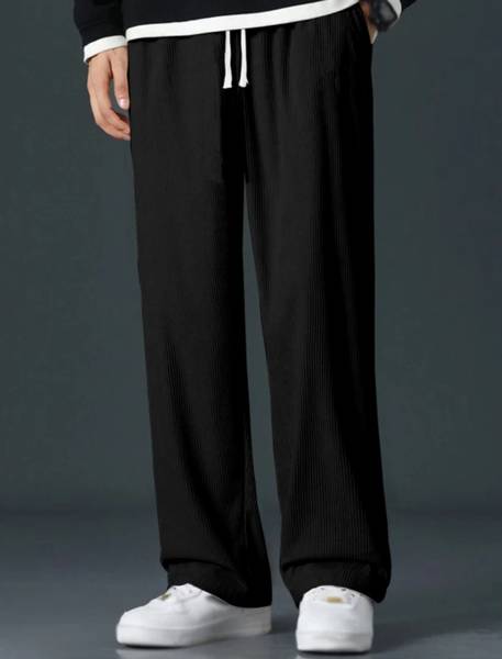deslizar Loose Fit, Relaxed Men Black Trousers