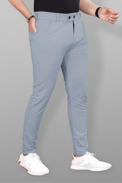 COMBRAIDED Slim Fit Men Silver Trousers