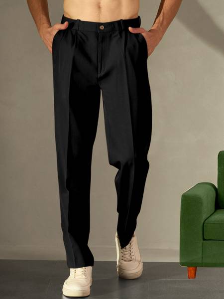 INDICLUB Loose Fit Men Black Trousers