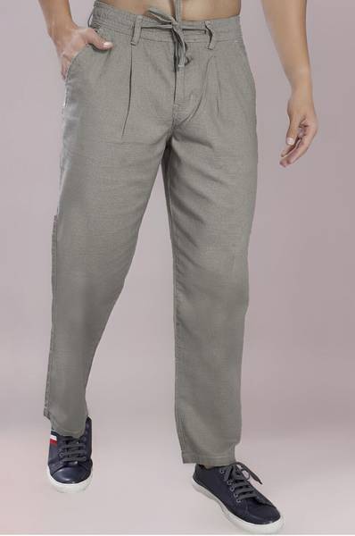 Hyraa Club Men's Premium Linen Pants-Elastic Waist, Lightweight & Breathable Relaxed Men Light Green Trousers