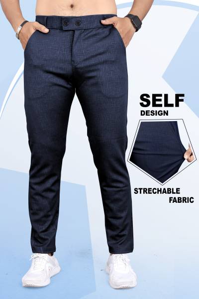 INDICLUB Slim Fit Men Dark Blue Trousers