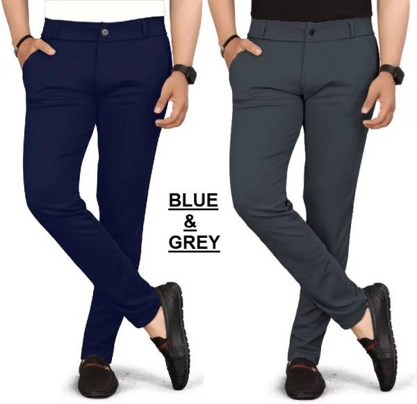 TENIT Slim Fit Men Blue, Grey Trousers