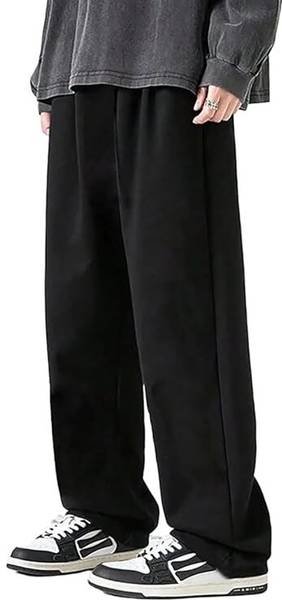 Else & What Solid Men Black Track Pants