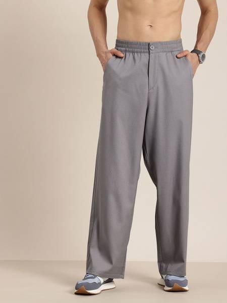 HERE&NOW Straight Fit Men Grey Trousers