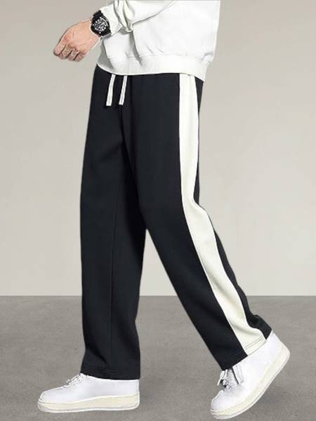 INDICLUB Colorblock Men Black, White Track Pants