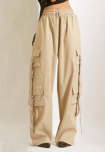 PINVE Loose Fit Women Beige Trousers