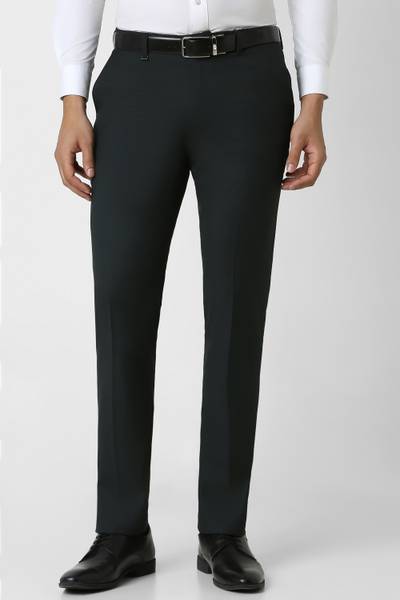 VAN HEUSEN Slim Fit Men Dark Green Trousers