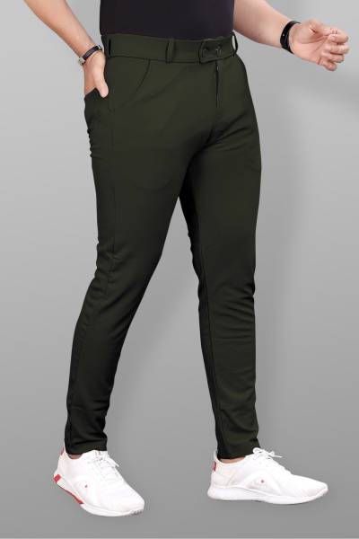 COMBRAIDED Slim Fit Men Green Trousers