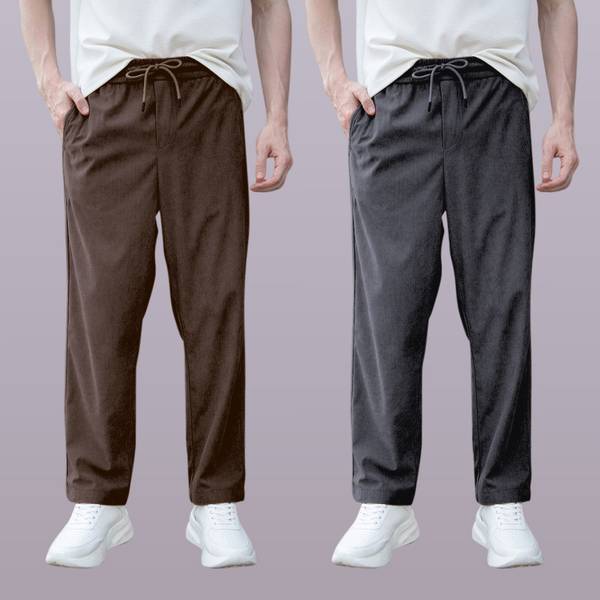 GIBBONTE Relaxed Men Brown, Grey Trousers