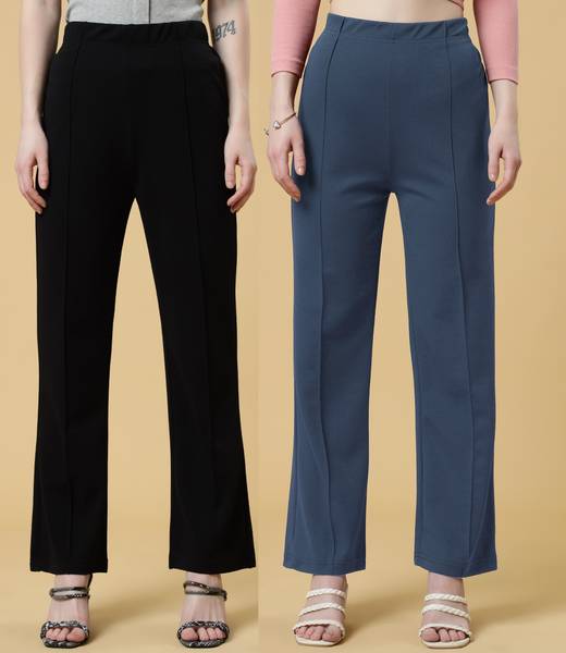 Doil Domec Regular Fit Women Black, Grey Trousers
