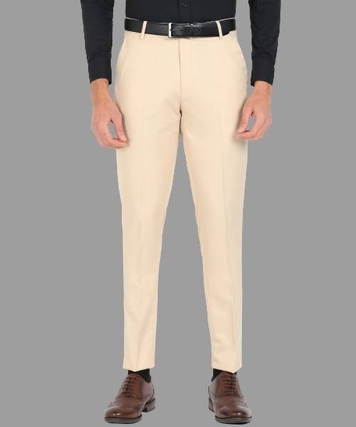 PROVOGUE Slim Fit Men Cream Trousers
