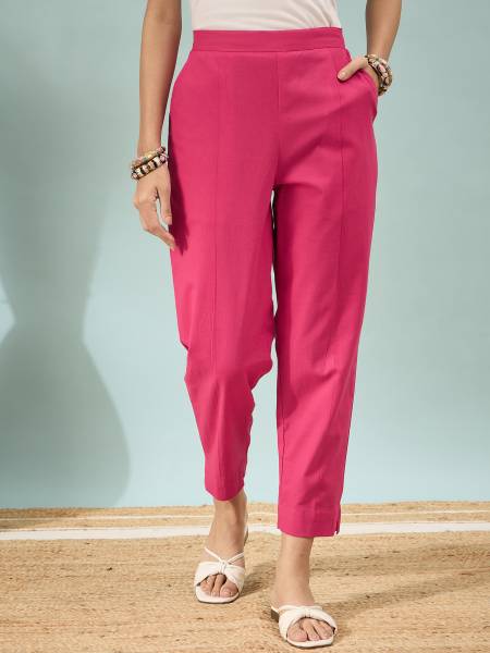 D K W Regular Fit Women Pink Trousers