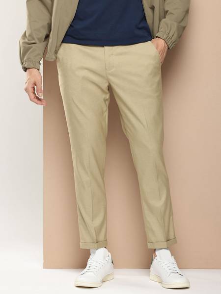 encore by INVICTUS Regular Fit Men Beige Trousers