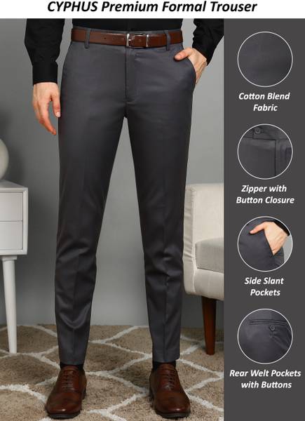 CYPHUS PREMIUM Slim Fit Men Grey Trousers