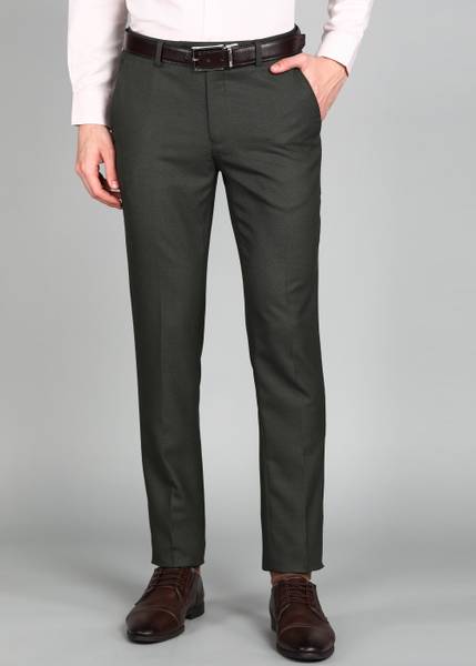 PETER ENGLAND Slim Fit Men Dark Green Trousers