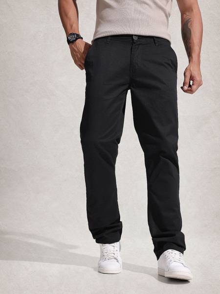 WROGN Straight Fit Men Black Trousers