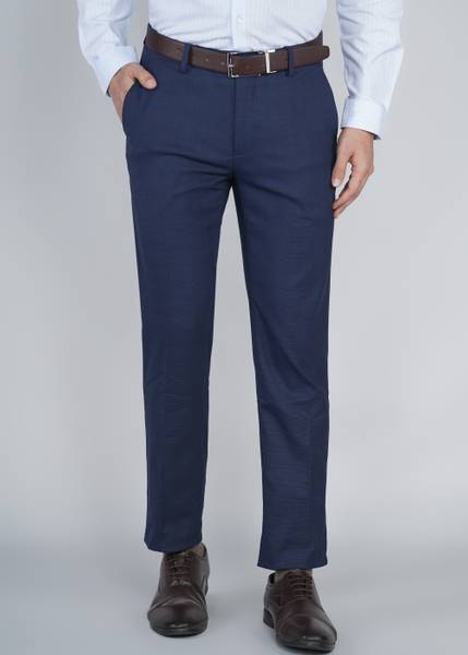 PETER ENGLAND Regular Fit Men Dark Blue Trousers