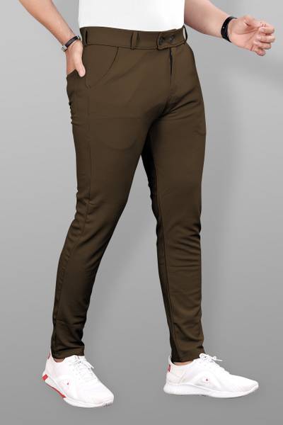 GIBBONTE Slim Fit Men Brown Trousers