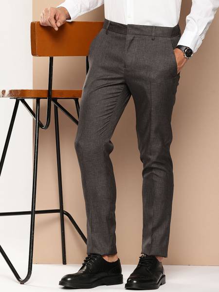 encore by INVICTUS Regular Fit Men Grey Trousers