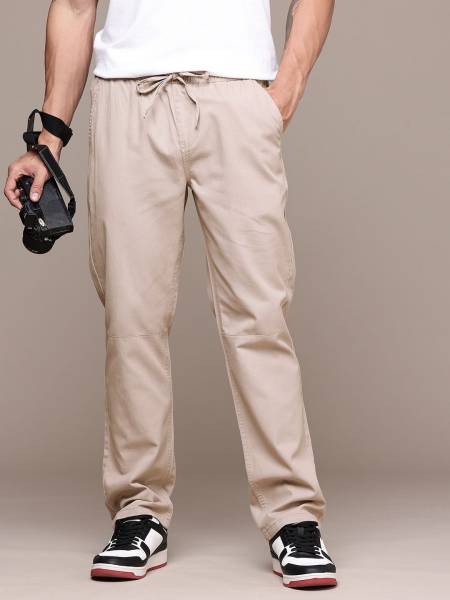 Roadster Straight Fit Men Beige Trousers