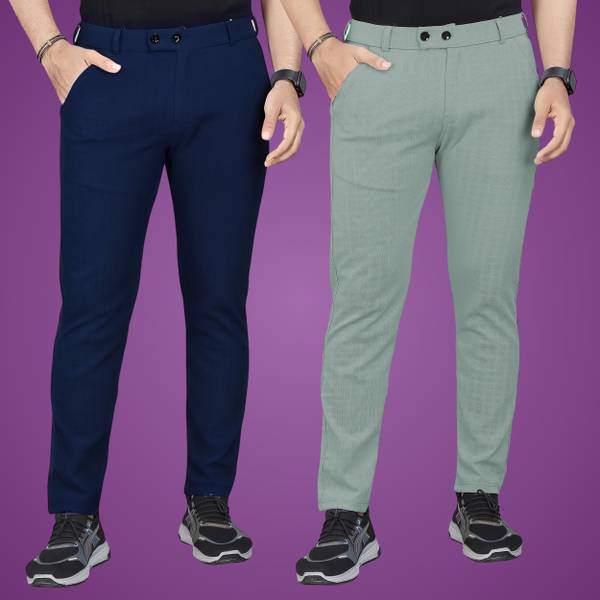 GIBBONTE Regular Fit Men Light Green, Blue Trousers