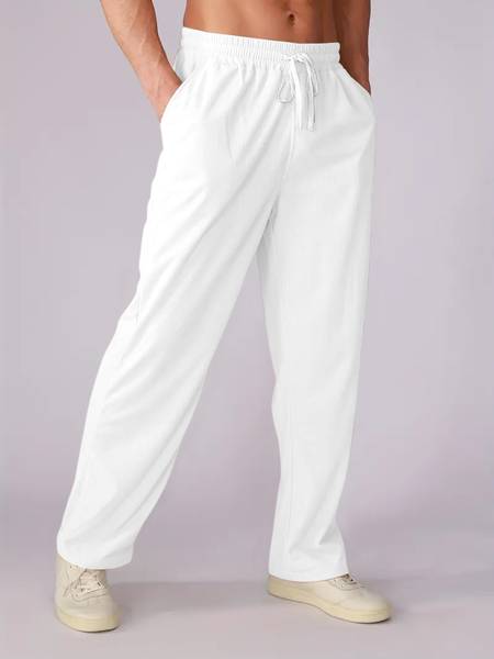 Rajovati Loose Fit Men White Trousers