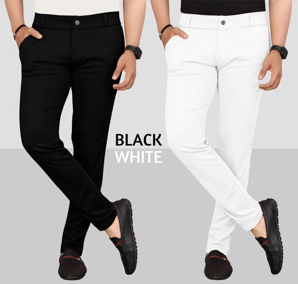 TENIT Slim Fit Men Black, White Trousers