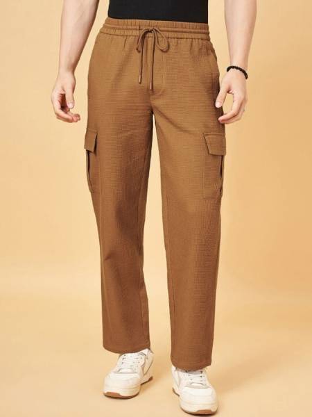 INDICLUB Self Design Men Brown Track Pants