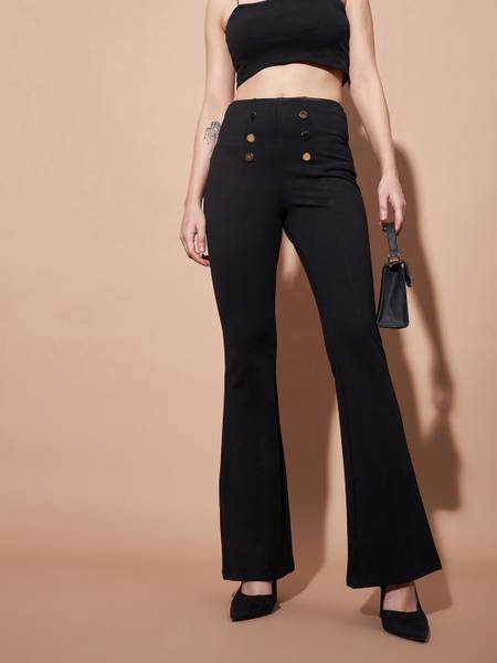 SASSAFRAS Flared Women Black Trousers