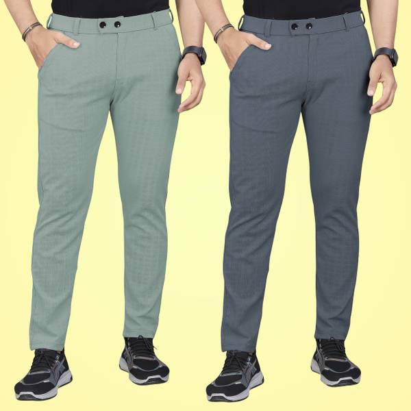 GIBBONTE Regular Fit Men Grey, Light Green Trousers