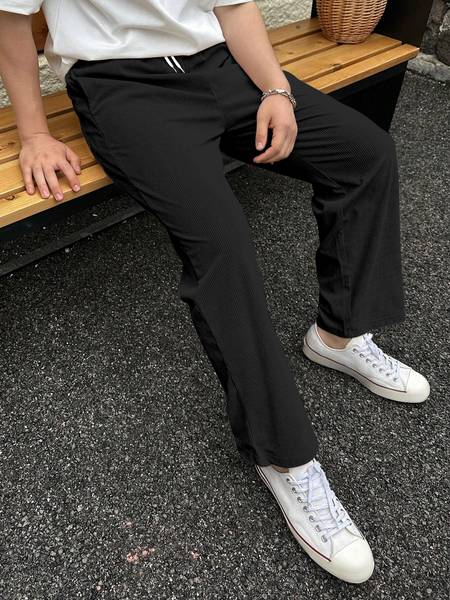 COMBRAIDED Loose Fit Men Black Trousers