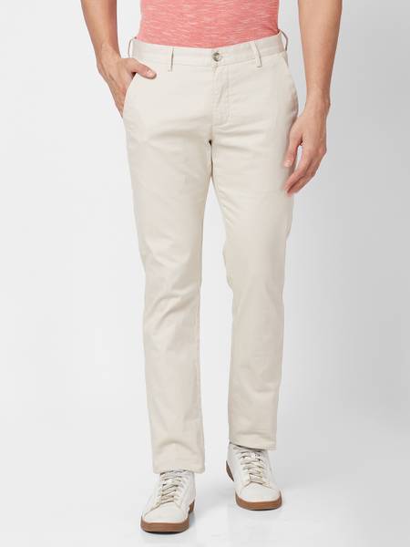PARK AVENUE Slim Fit Men Beige Trousers
