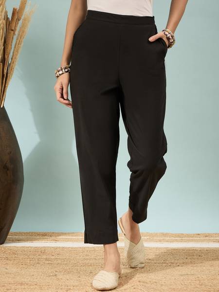 D K W Regular Fit Women Black Trousers