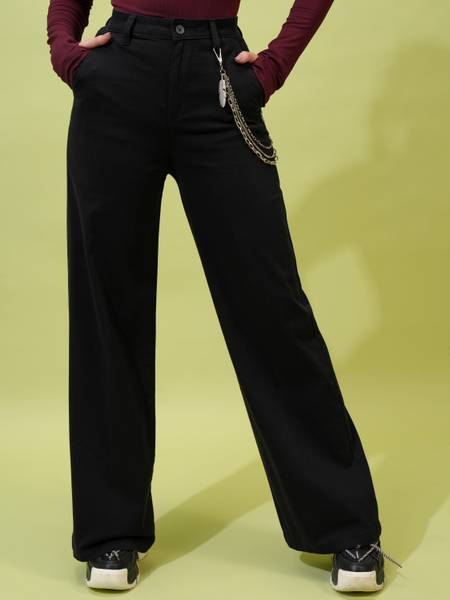 Tokyo Talkies Straight Fit Women Black Trousers