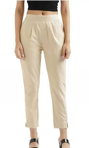 D K W Regular Fit Women Beige Trousers