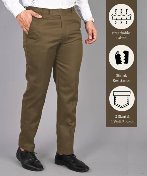 STREETVIBES Regular Fit Men Brown Trousers