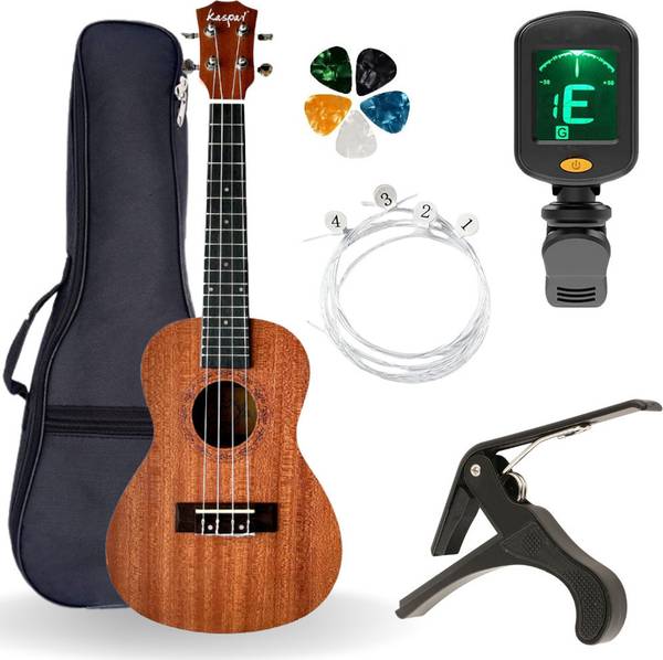 AMG Music 24" Ukulele With Bag Tuner Capo & String Set Ukulele For Beginners Adults Kids Concert Ukulele
