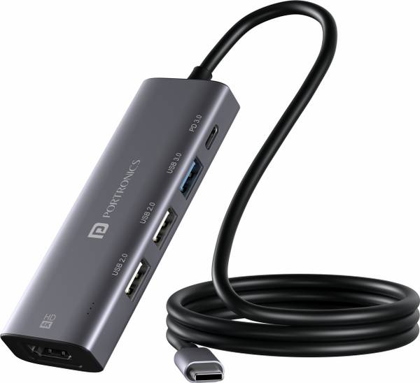 Portronics Mport 32 Type C 5 in 1 Multiport USB Hub with Type-C PD 60W Port, 10GBPS Data Transfer, 4K HDMI Port USB Hub