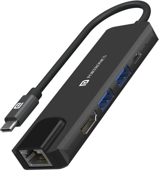 Portronics Mport 51 5-in-1 Type C HUB with RJ 45 Ethernet Port(GREY) POR 1557 USB Hub