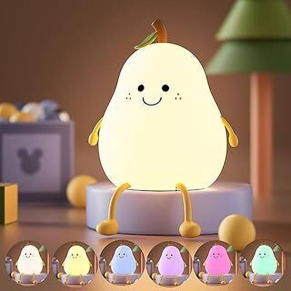 Raregets Cute Pear Night Light for Kids Silicone Night Color Changing Lamp to Decor Room Night Lamp