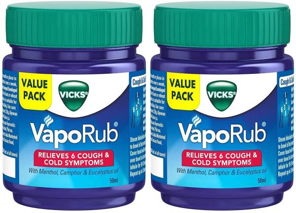 VICKS VapoRub Relieves Cough & Cold Symptoms Balm (2 Packs, Each Pack 50g) Vaporizer