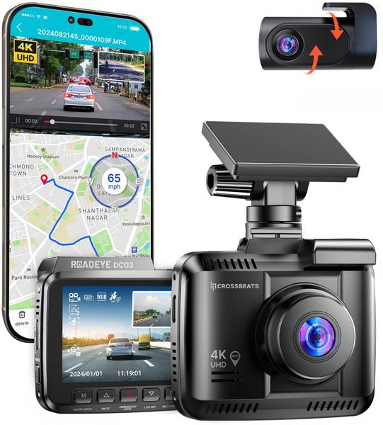 CrossBeats RoadEye DC03 4K Front and Rear Dashcam|Sony Starvis|GPS & ADAS|WDR Night Vision Dashboard Camera System