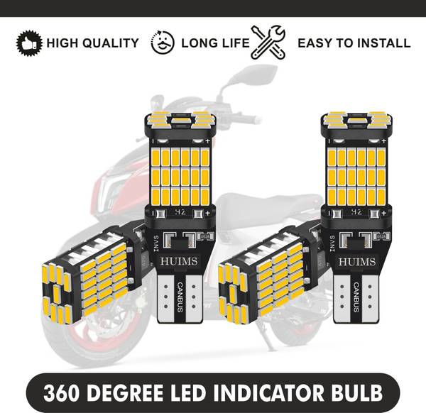 SHOWRIDE Tvs Ntorq 360 Degree, 45smd, T10/T15 Socket LED Indicator Bulb, Yellow, 4pcs. Indicator Light Motorbike LED for TVS (12 V, 1.2 W)