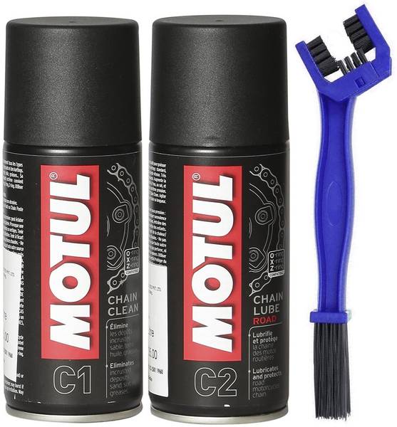 MOTUL Chain Cleaner C1 (150 ml) & Chain Lube Road C2 (150 ml) | Chain Cleaning Brush | Motul C1 C2 Combo | Chain Oil
