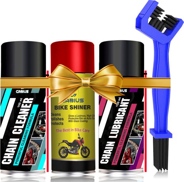 CABIUS Combo Of Chain Cleaner + Chain Lube + Car & Bike Shiner Spray | Cleaning Brush | Cleans | Shines & Protects Chain Oil