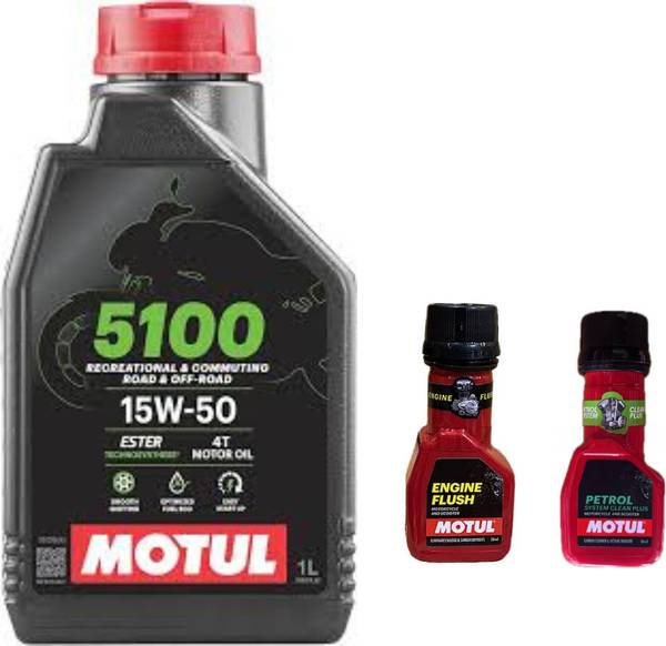 MOTUL 5100 4T 15W-50(1litre) +Engine flush(50ml)+Petrol system clean(50ml)COMBO Technosynthese (Semi Synthetic)