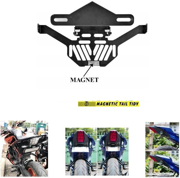 Wangsales Black Foldable Magnetic Tail Tidy Fender Number Plate Holder Bike Number Plate