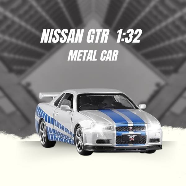 clerika 1:32 Scale Nissan Skyline GTR Diecast Models Sound Light Pull Back Car for Kids