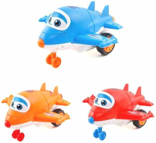 Planet of Toys Mini Cartoon Transformer Plane for Kids - Multicolor (Set of 3)