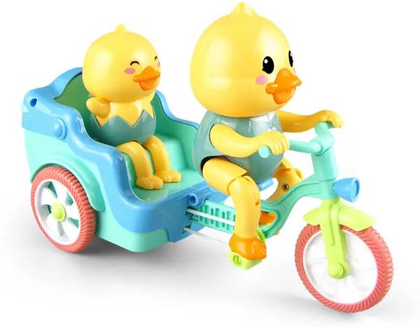 TOYOMAA Duck Auto Rickshaw Tricycle Toy for kids with light & music and bump & go action